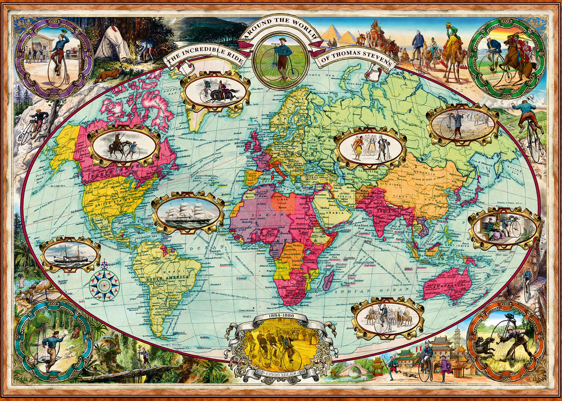 Ravensburger 1000-Piece World Map Puzzle for Adults - Bicycle Tour Around the Globe - Premium Jigsaw Puzzle with Puzzle Glue for Framing - Perfect for Home Decor, Gifts & Relaxation
