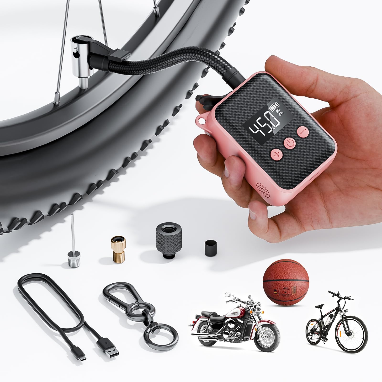130 PSI Electric Mini Bike Pump - Portable Rechargeable Bicycle Tire Inflator with Pressure Gauge & Auto-Shutoff - Compatible with Presta & Schrader Valves - Perfect for Mountain, City, and Road Bikes - Ideal for Emergency Repairs, Commuting, and Outdoor Adventures
