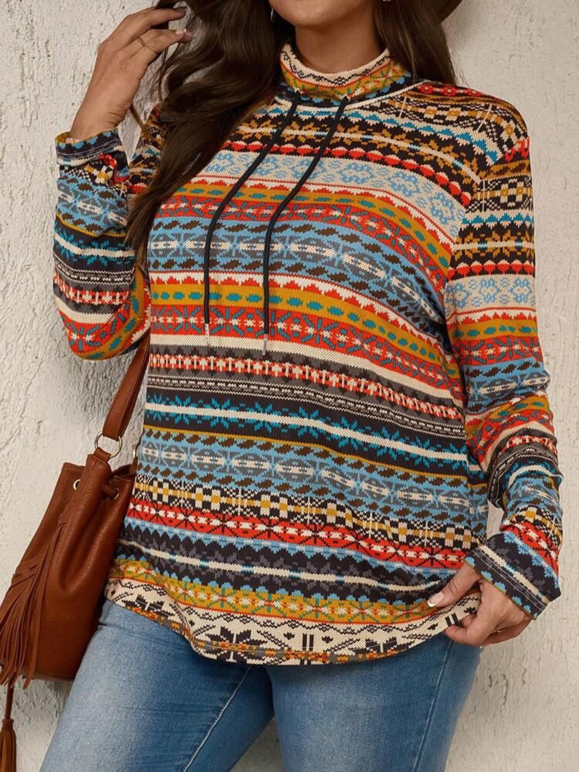 Plus Size Drawstring Long Sleeve Boho Top for Women - Flowy Casual Blouse for Everyday Wear, Date Night & Vacation Outfits