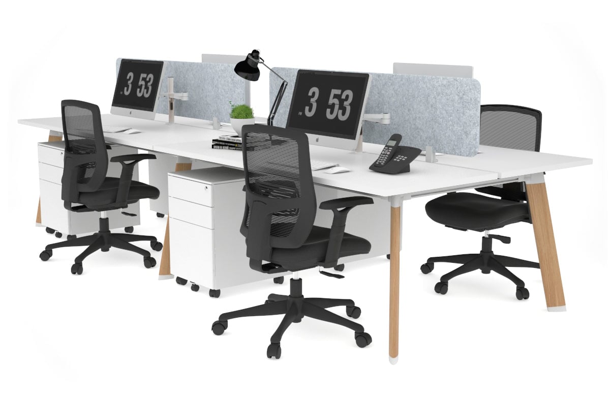 4-Person Workstation with Wood Imprint Frame - 1800L x 700W Office Desk for Team Collaboration & Productivity | Perfect for Open Office Spaces & Coworking Environments