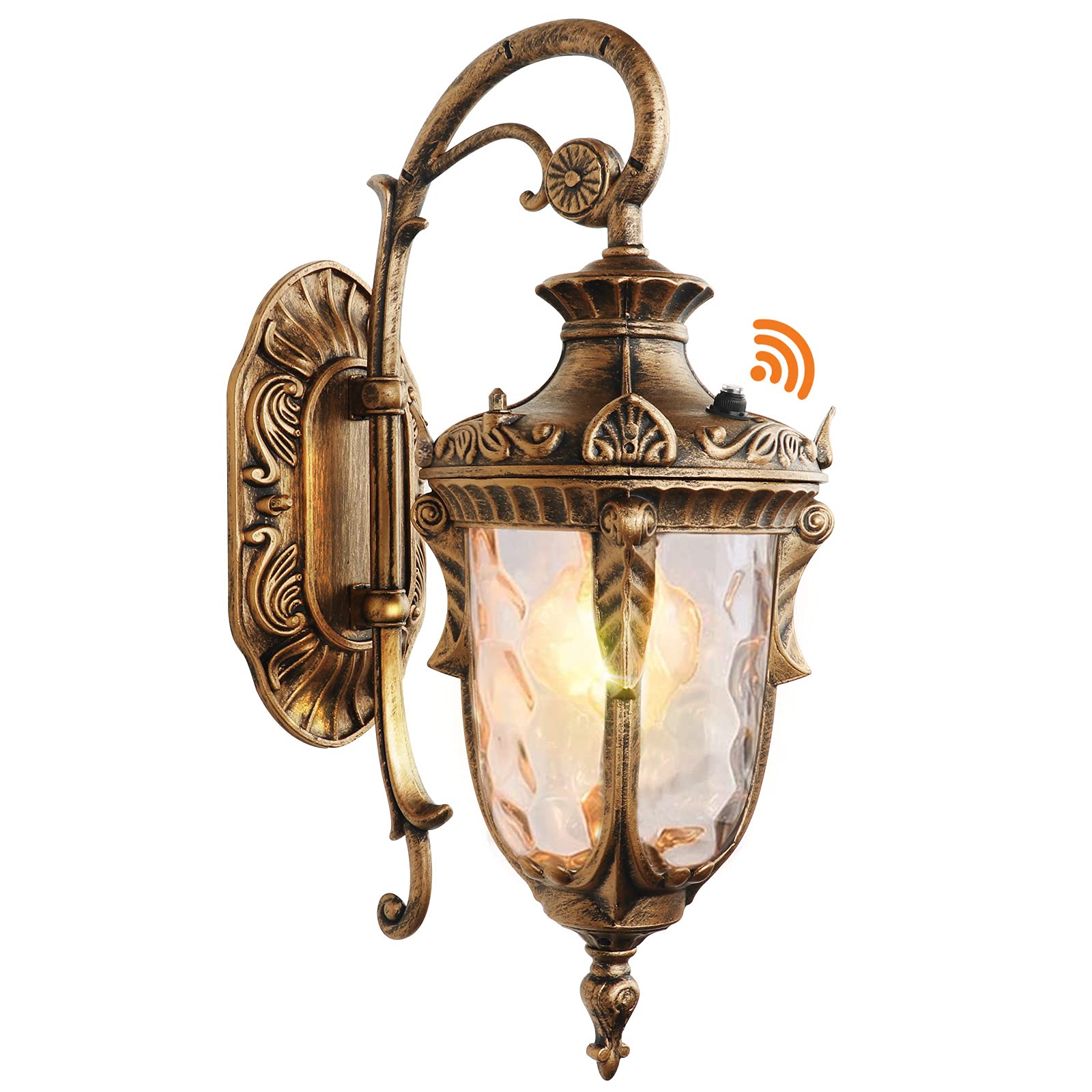 Dusk to Dawn Outdoor Wall Lights - Gold Exterior Light Fixture with Motion Sensor, Weatherproof Porch Light for Entrance, Garage & House (Gold) | Perfect for Doorway Lighting, Patio & Backyard Security