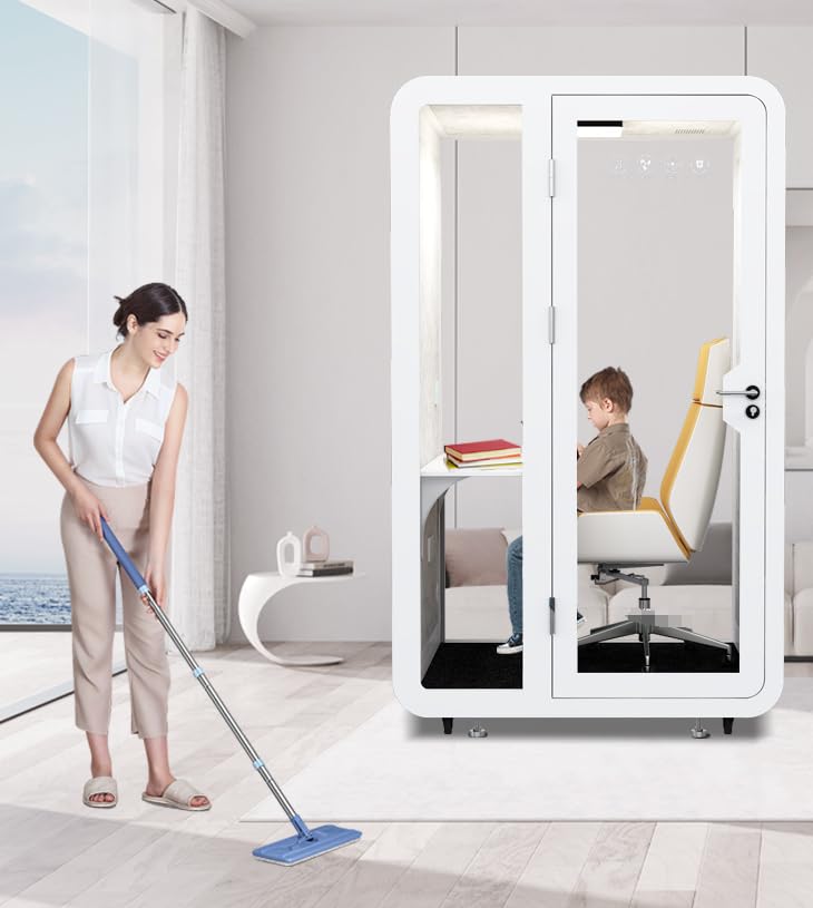 GEARONIC Solo Office Sound Booth Pod - Portable Privacy Pod with Desk, LED Light, Built-in Fans & USB Ports - Ideal for Home Office, Conference Calls & Focus Work (White)