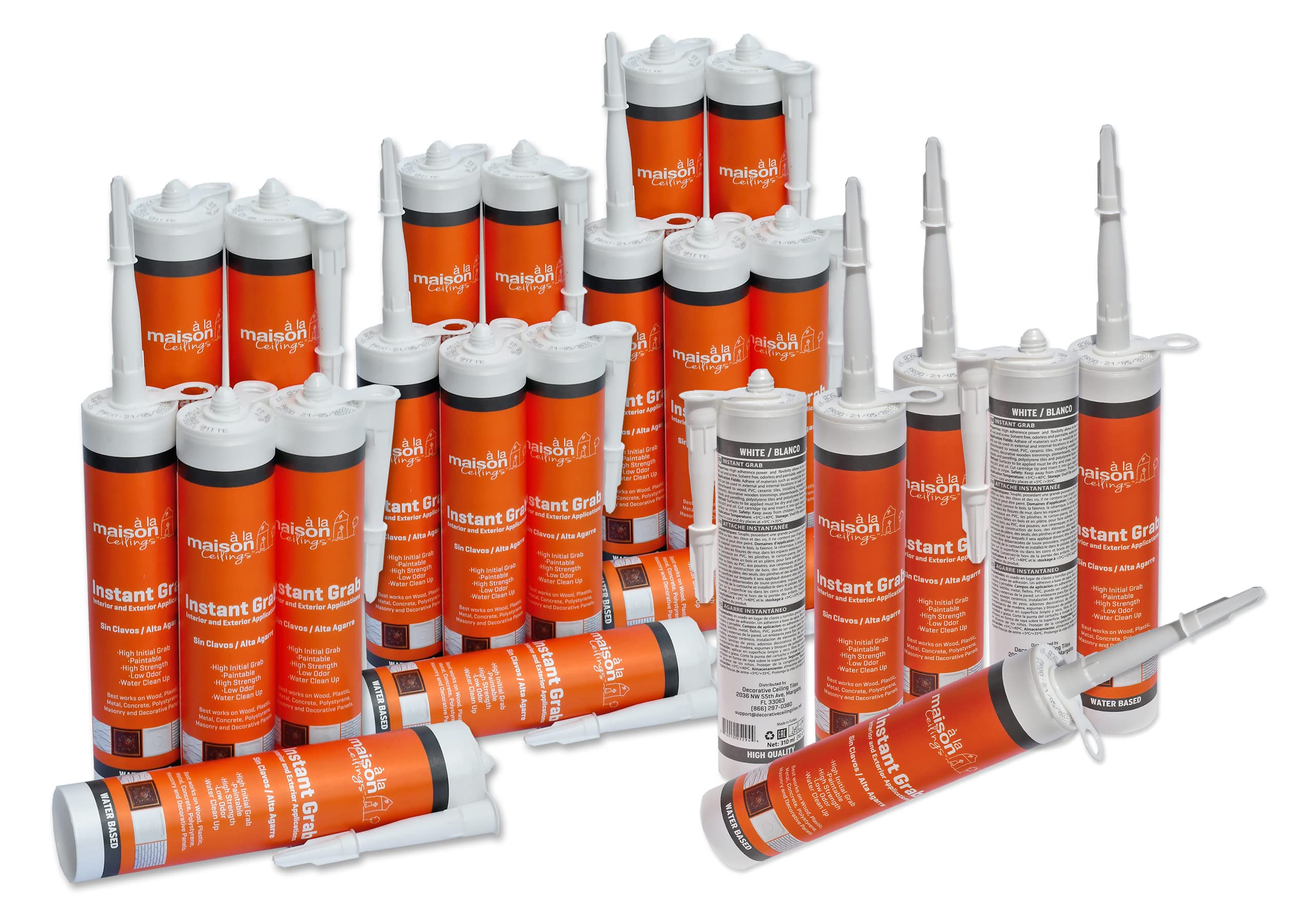 A la Maison Instant Grab High-Strength Adhesive - Water-Resistant Glue for Ceiling Tiles, Wall Panels & Crown Molding - Quick-Bond Formula for Indoor/Outdoor Use (24-Pack) - Perfect for Home Renovation and DIY Projects