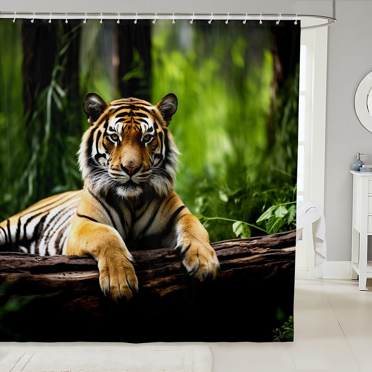 Wild Animal Safari Tiger Shower Curtain - 3D Digital Print Bathroom Decor for Kids & Teens - Waterproof Polyester Fabric 72x84 Inches - Perfect for Jungle Theme Bathroom, Kids Room Decor, and Safari Party Decorations