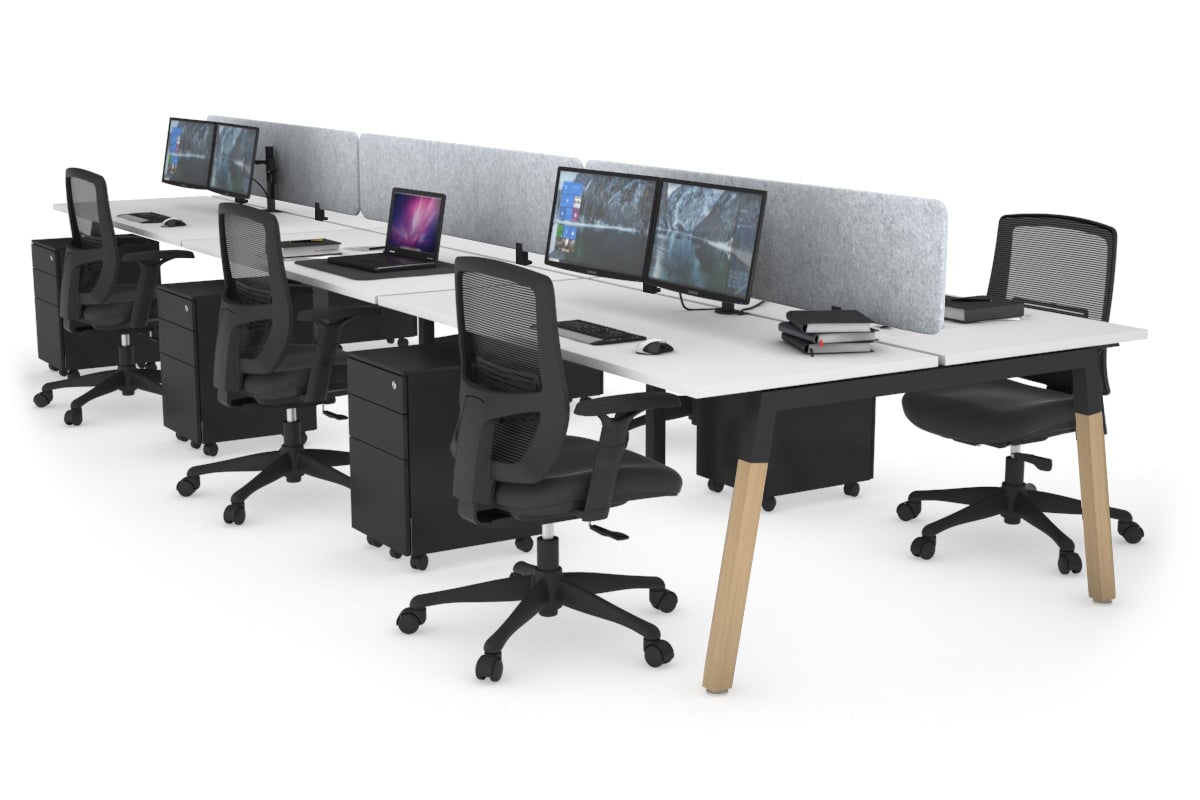 Quadro A Legs 6-Person Office Workstation with Wood Legs & Cross Beam [1600L x 700W] - Perfect for Collaborative Workspaces, Conference Rooms & Open Office Layouts