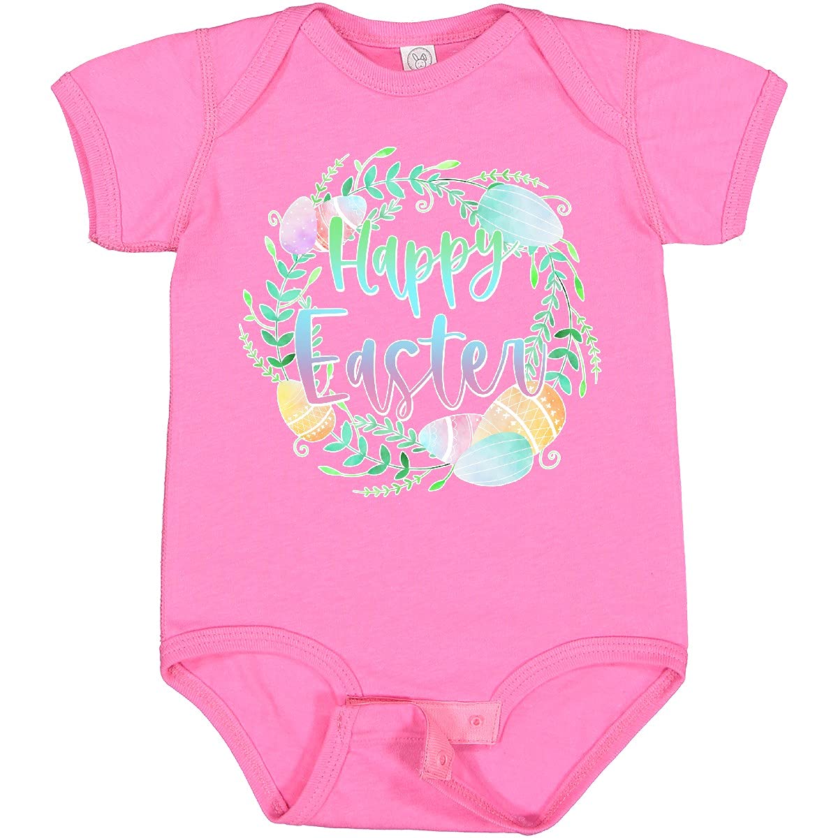 Inktastic Happy Easter Pastel Egg Wreath with Laurels Baby Bodysuit - Cute Easter Outfit for Infants & Toddlers - Perfect for Easter Photos, Church & Family Gatherings