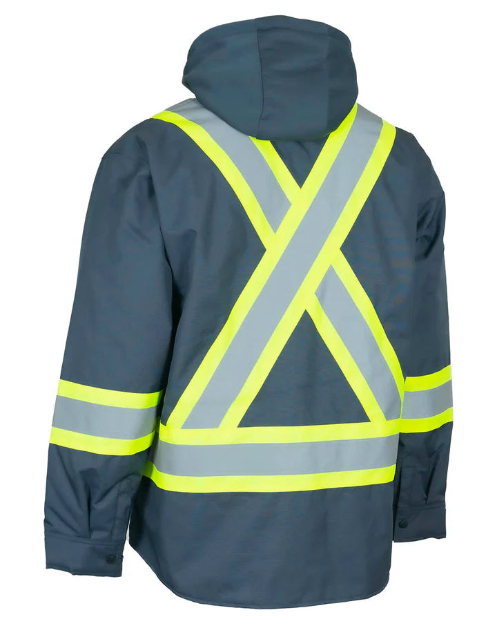 Forcefield Hi-Vis Hoodie Shacket with Detachable Hood - Reflective Safety Workwear for Construction & Outdoor Activities | OSHA Compliant Work Jacket for Men & Women