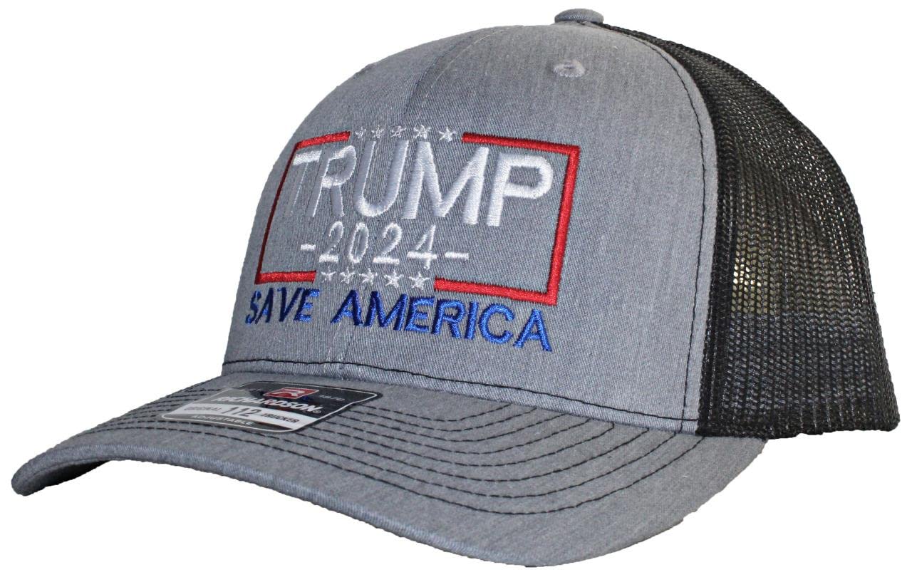 Tropic Hats Adult Embroidered Trump 2024 Save America 6-Panel Trucker Cap - Patriotic Baseball Hat for Political Supporters, Outdoor Events & Rally Accessories