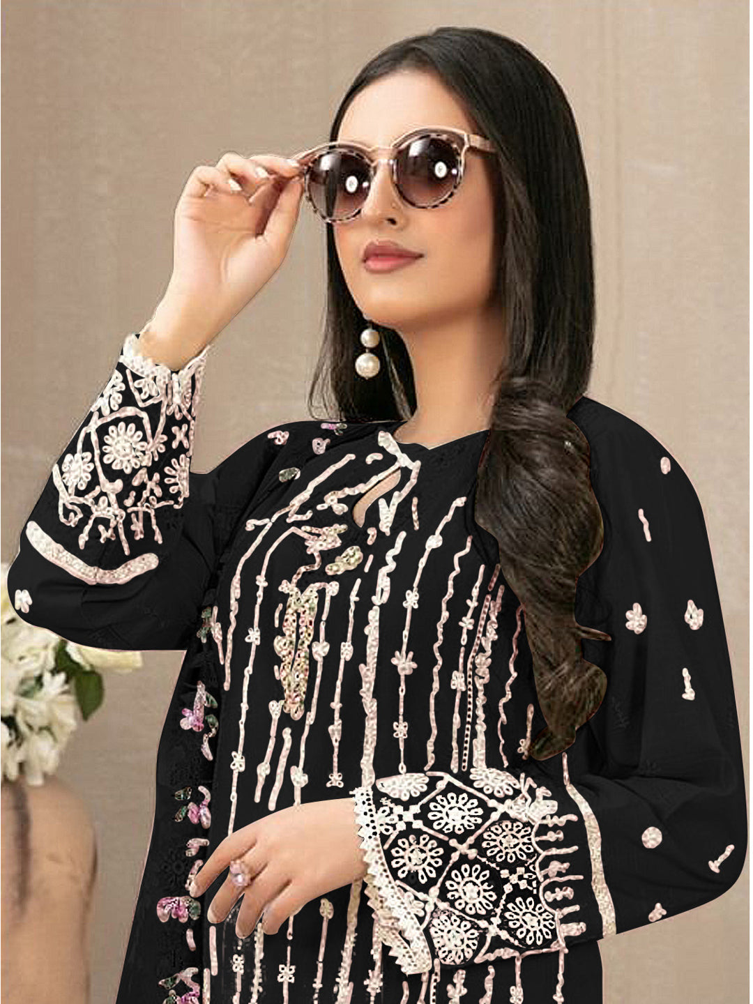 Elegant Black Designer Semi-Stitched Pant Suit with Embroidery & Sequins - Perfect for Weddings, Parties & Special Occasions