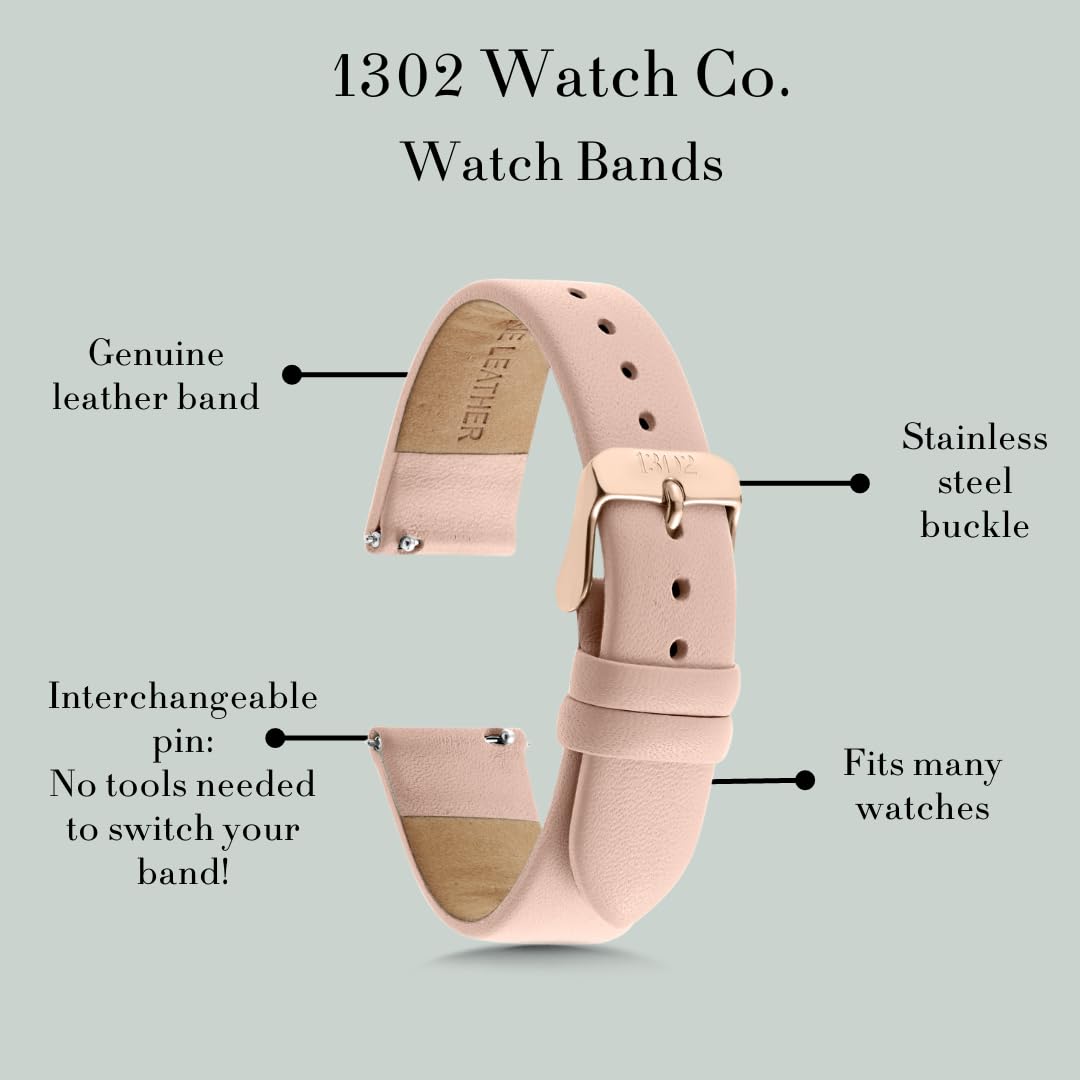 Black Leather Watch Band 18mm 20mm 22mm - Quick Release Strap for Easy Interchange - Perfect for Dress & Casual Wear