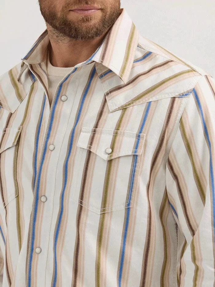Wrangler Men's Retro Rusty Stripe Premium Long Sleeve Shirt - Vintage Western Style for Casual Wear & Outdoor Adventures