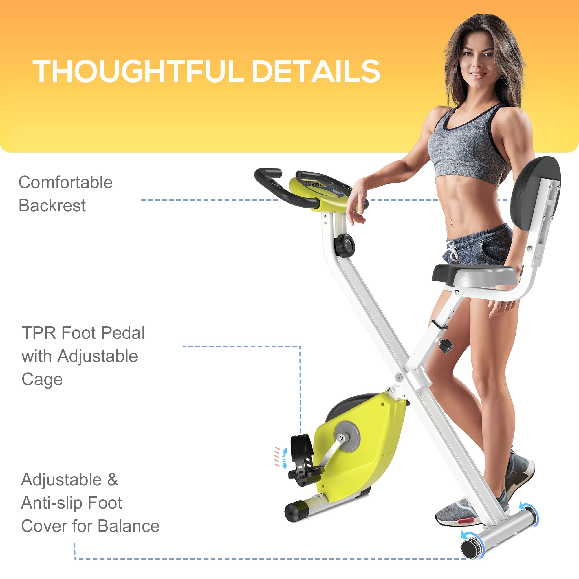 Soozier Foldable Upright Exercise Bike - 8-Level Magnetic Resistance Indoor Cycling Bike for Home Gym, Cardio & Aerobic Workout | Perfect for Small Spaces, Apartment Fitness & Full-Body Training