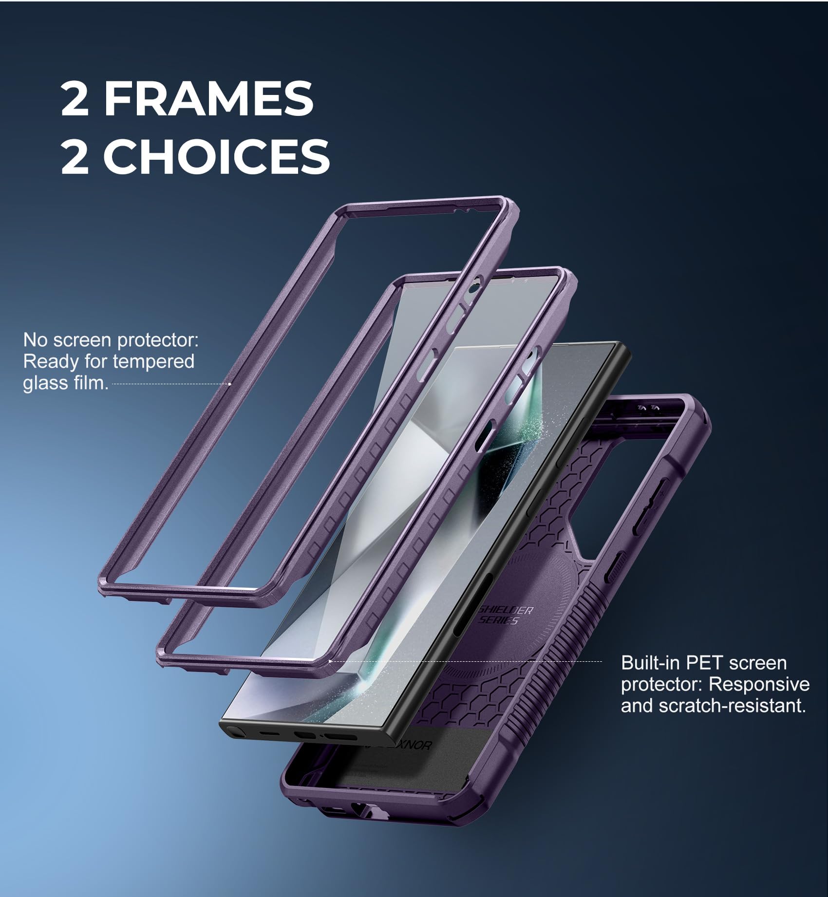 Dexnor Magnetic Case for Samsung Galaxy S24 Ultra - Shockproof Rugged Protective Cover with Adjustable Kickstand, 2 Front Frames & Built-in Screen Protector | Magsafe Compatible | Full Body Protection | Purple | Perfect for Outdoor Activities, Travel & Daily Use