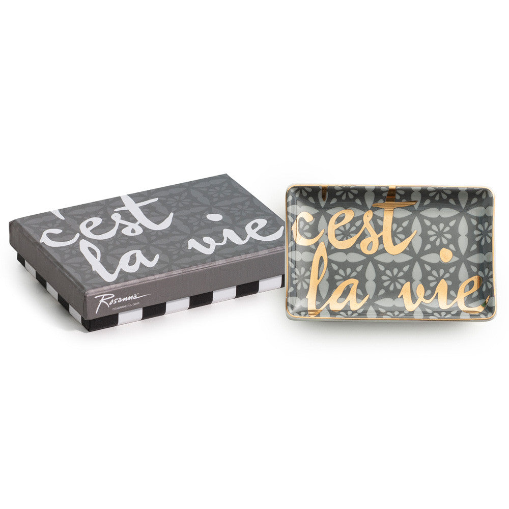 Elegant C'est La Vie Porcelain Tray - Perfect for Home Decor, Jewelry Display & Bathroom Organization | Stylish Serving Tray for Tea, Coffee & Breakfast in Bed