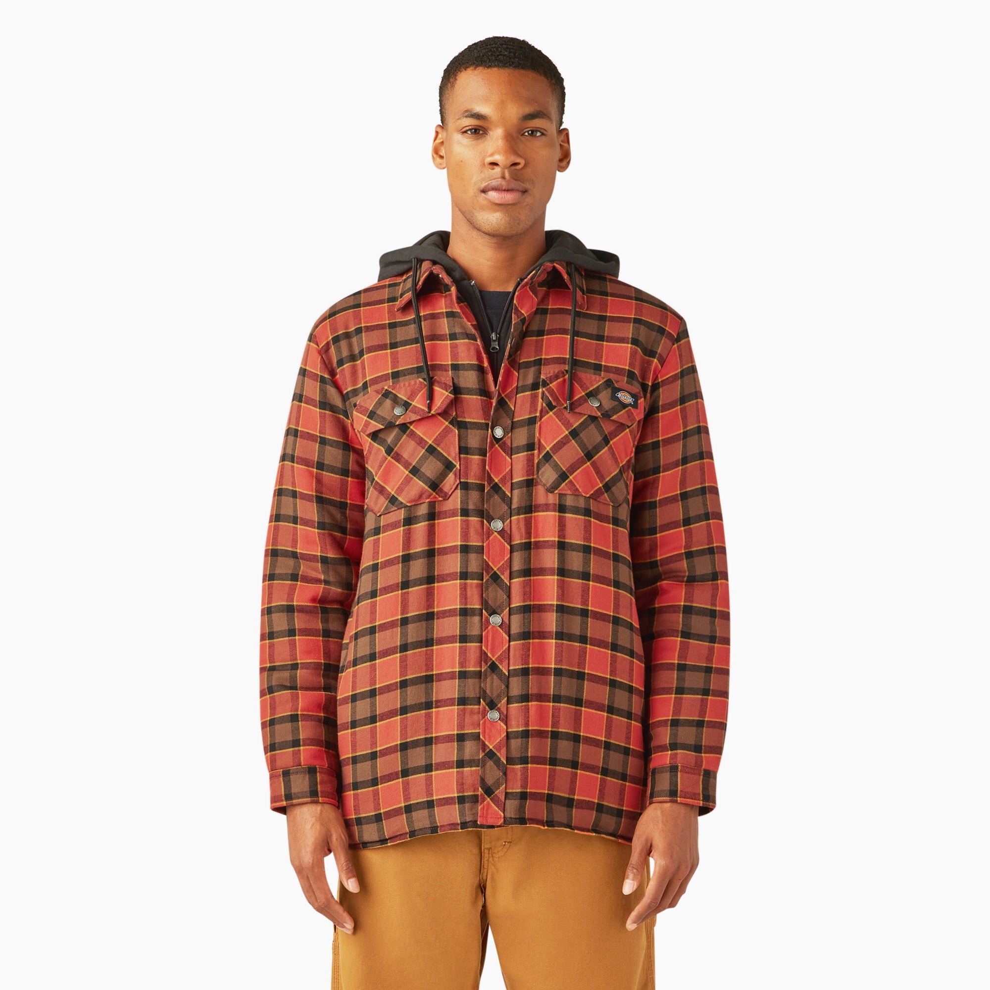 Dickies Men's Durable Water Repellent Hooded Flannel Shirt Jacket - Warm Workwear for Outdoor, Camping & Casual Wear