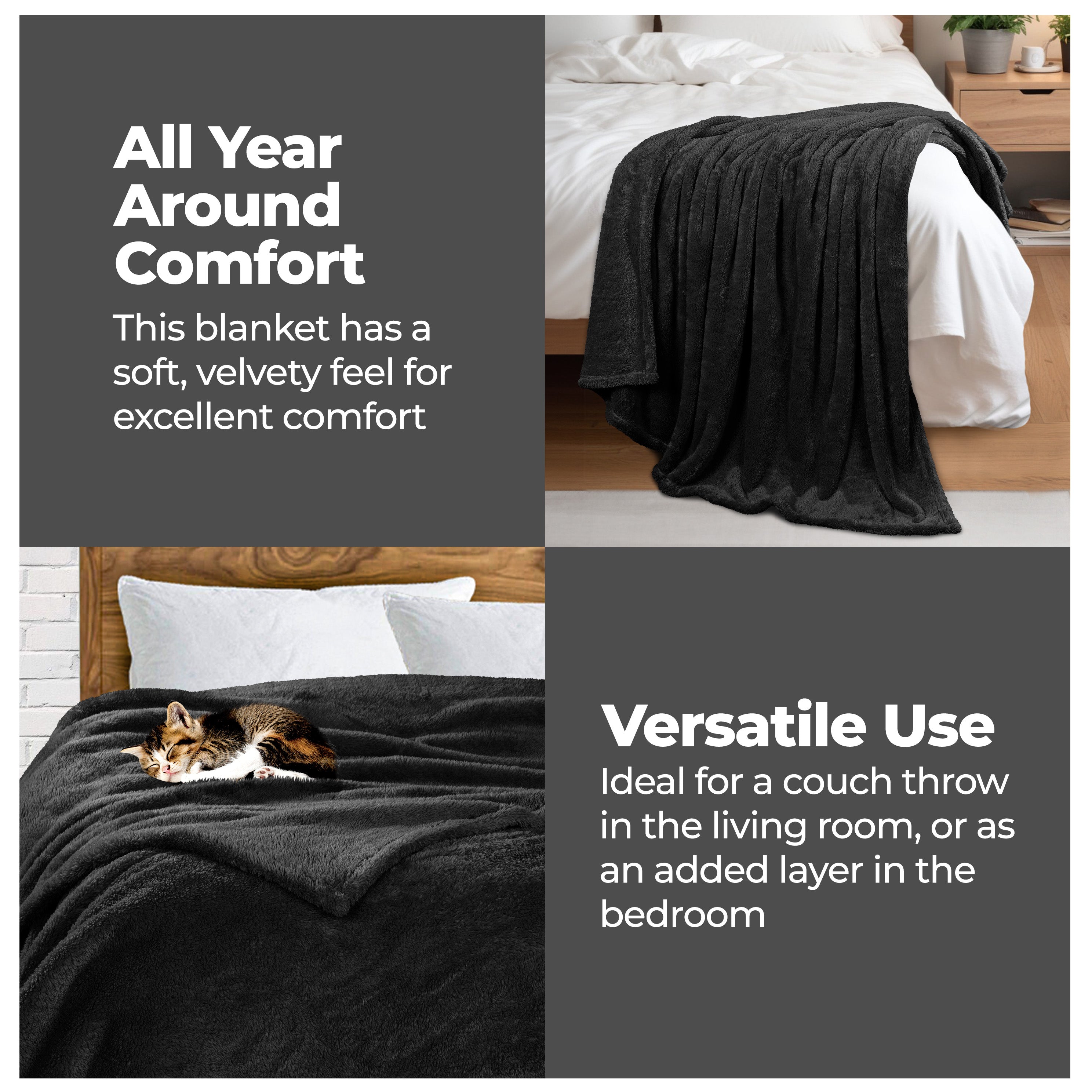 Premium Classic Solid Fleece Plush Blanket - Medium Weight, Ultra Soft & Cozy - Perfect for Bed, Sofa, Travel and Gift Giving