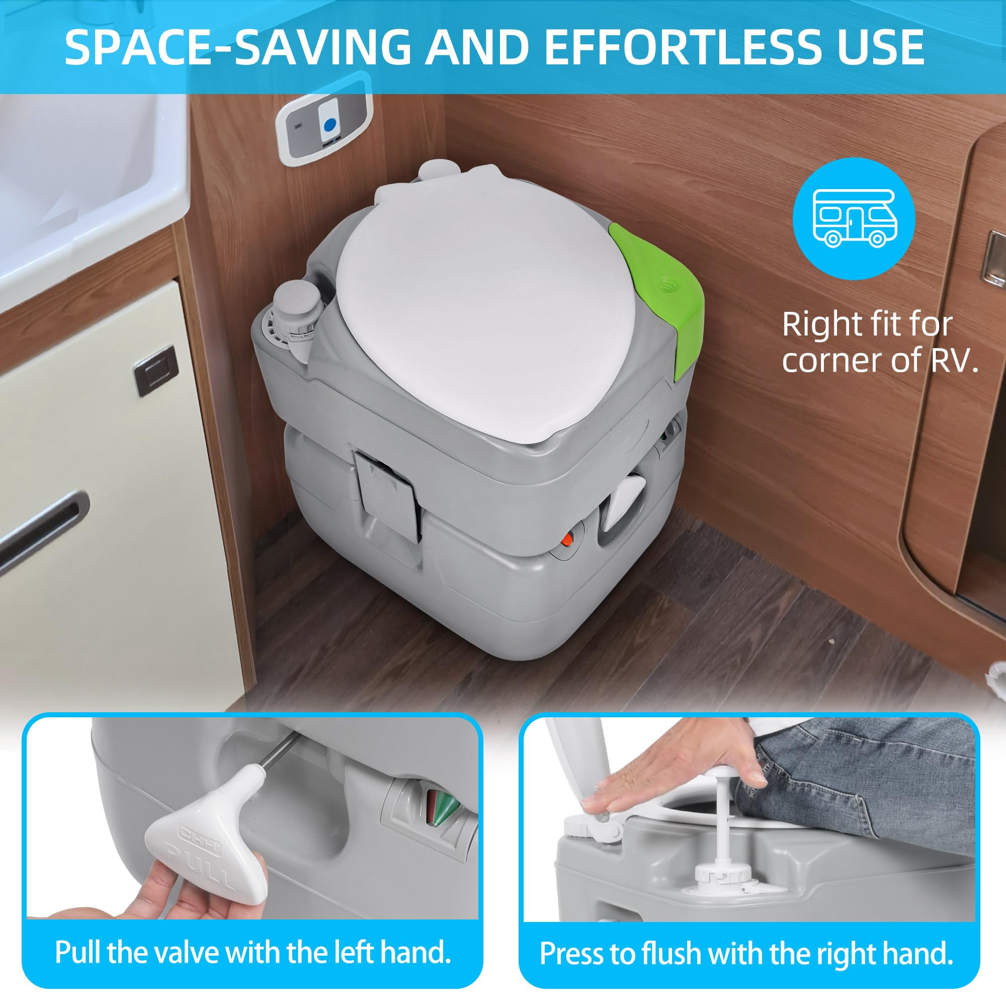 YITAHOME 5.8 Gallon Portable Toilet for Camping, RV, Boat & Travel - Deepened Diagonal Bowl, Hand Sprayer, Level Indicator & Carry Bag - Ideal for Outdoor Adventures, Road Trips & Emergency Use