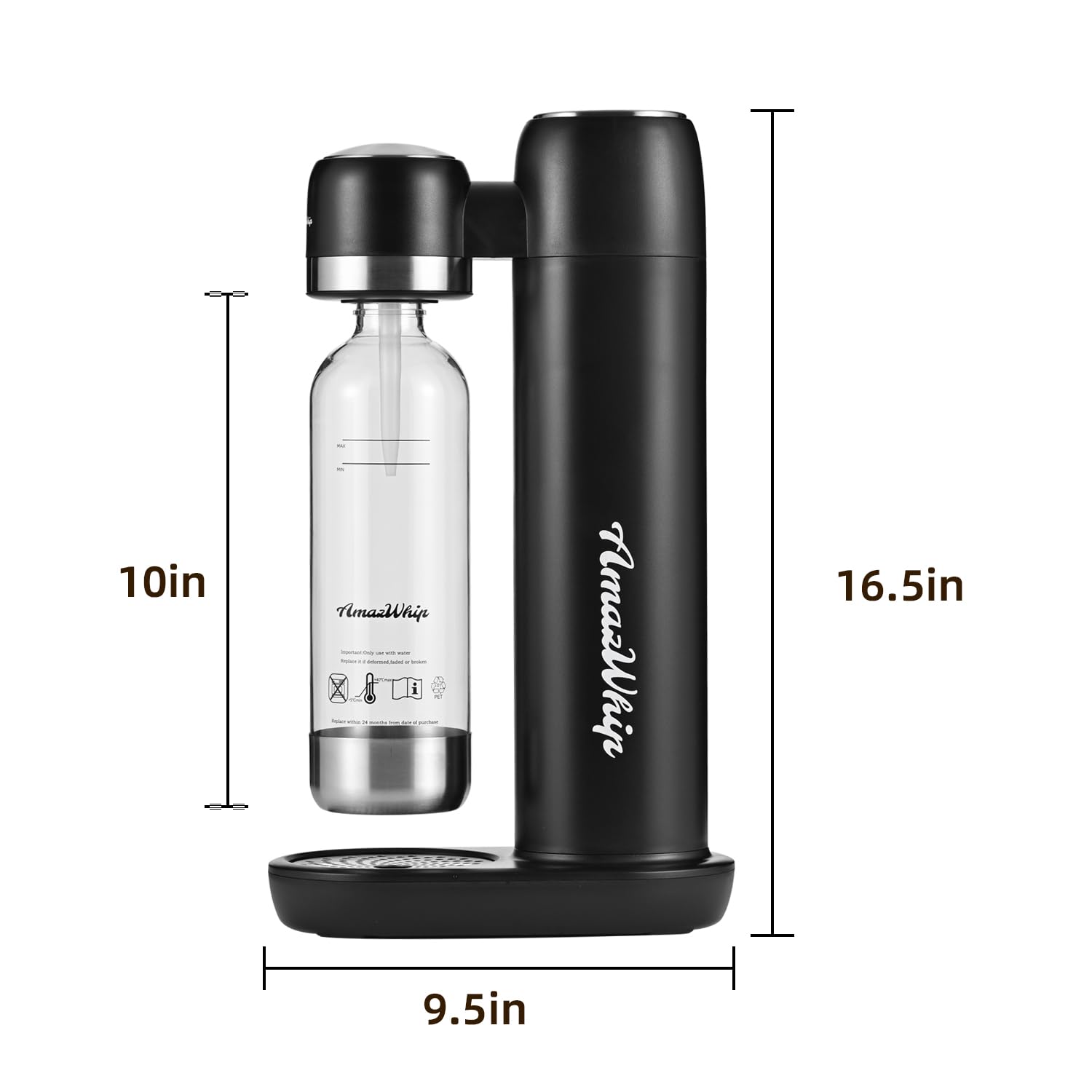 Premium Sparkling Water Maker Machine with CO2 Gas Canisters & 1L Water Bottles - Home Carbonated Drink Maker for Healthy Soda, Sparkling Juice & Cocktails (Black, Includes 2 Canisters) - Perfect for Kitchen, Office, Parties & Home Bar Use