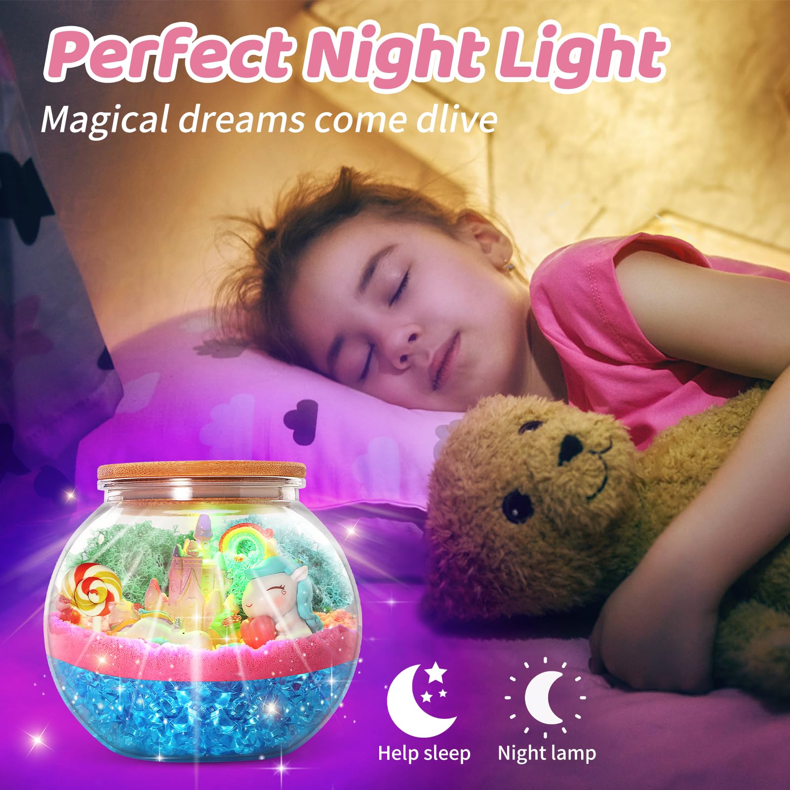 Glowing Terrarium Kit for Kids - DIY Light Up Plant Garden with LED Lights, Science STEM Educational Toys for Girls & Boys Ages 5-8 - Perfect Birthday Gift for Indoor Gardening & Nature Exploration Activities