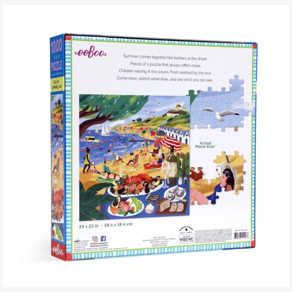 eeBoo Beach Umbrellas 1000 Piece Jigsaw Puzzle - Colorful Wonky Design for Adults & Teens - Perfect for Family Game Night & Relaxation