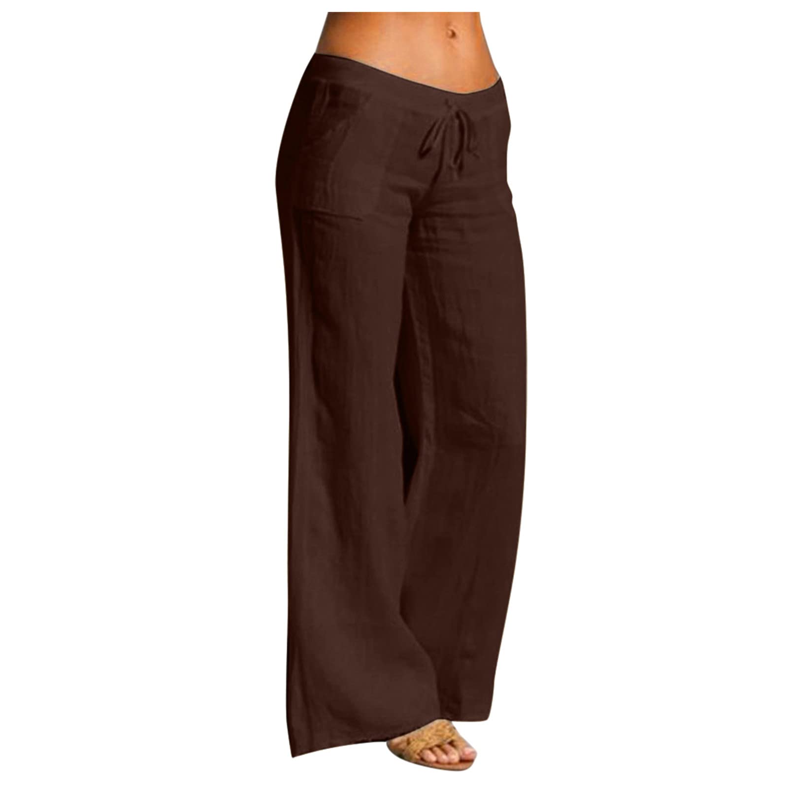 Trendy Women's Cotton Casual Pants - Elastic Waist, Drawstring, Wide Leg & Linen Blend for Comfort | Perfect for Work, Travel & Everyday Wear