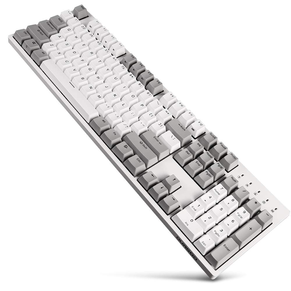 DURGOD Gaming Mechanical Keyboard with Cherry MX Silent Red Switches - 104 Key Full Size Wired Keyboard - Double Shot PBT Keycaps - NKRO Anti-Ghosting - USB Type C - Ergonomic Design for PC/Mac Gamers & Typists (White, ANSI/US Layout) - Perfect for FPS Gaming, Office Work & Programming