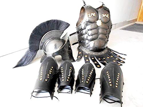 Historical Museum Store Halloween Costume - Collectible Greek Muscle Armor with 300 Spartan Helmet in Black - Perfect for Cosplay, Halloween Parties & Historical Reenactments
