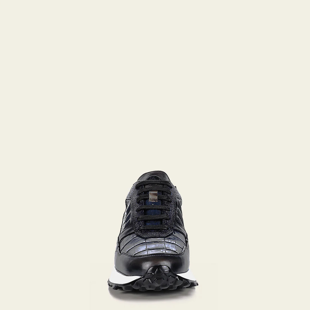 Franco Cuadra Men's Blue Alligator Leather Casual Sneakers - Stylish & Comfortable for Everyday Wear, Office, and Outdoor Activities