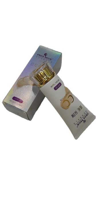 Face Tech Herbals Real Glow CC Foundation with Free Matte Liquid Lipstick - Flawless Coverage & Hydrating Makeup for Daily Wear & Special Occasions