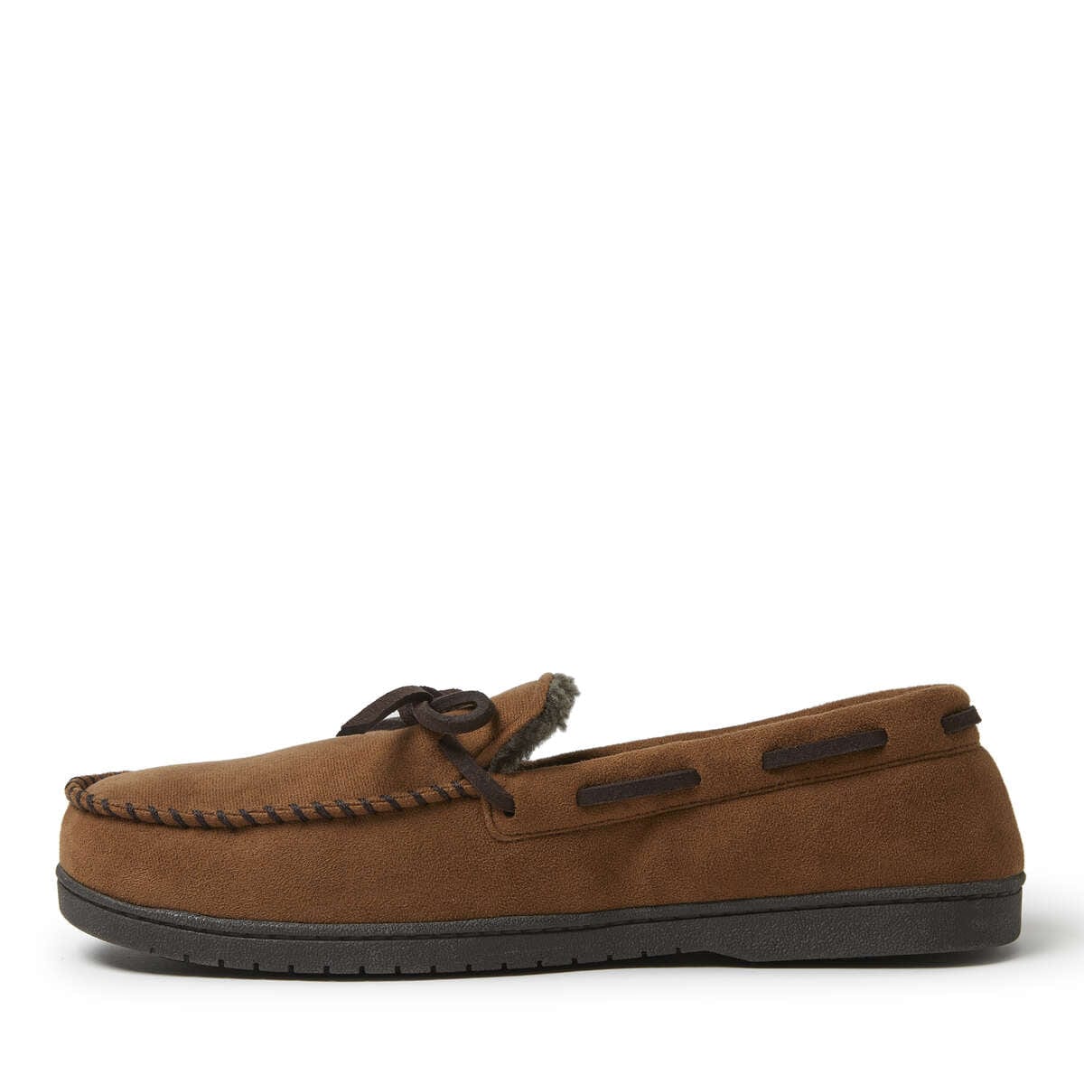 Toby Microsuede Tie Moccasin Slippers for Men - Soft Indoor/Outdoor House Shoes with Comfortable Arch Support - Perfect for Relaxing at Home, Running Errands, or Traveling