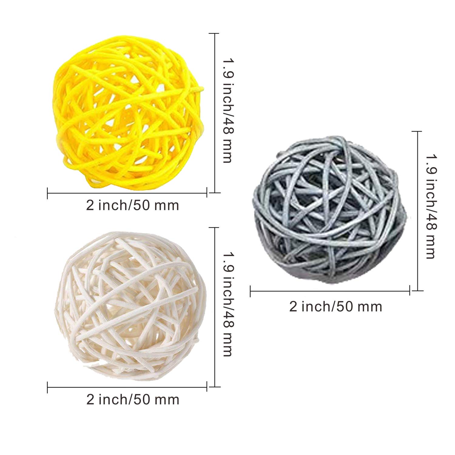 15-Pack Mixed Gray Yellow White Wicker Rattan Balls - Decorative Balls for Bowls, Vase Fillers, Coffee Table Decor, Wedding & Party Decorations - Perfect for Home, Office, and Event Centerpieces