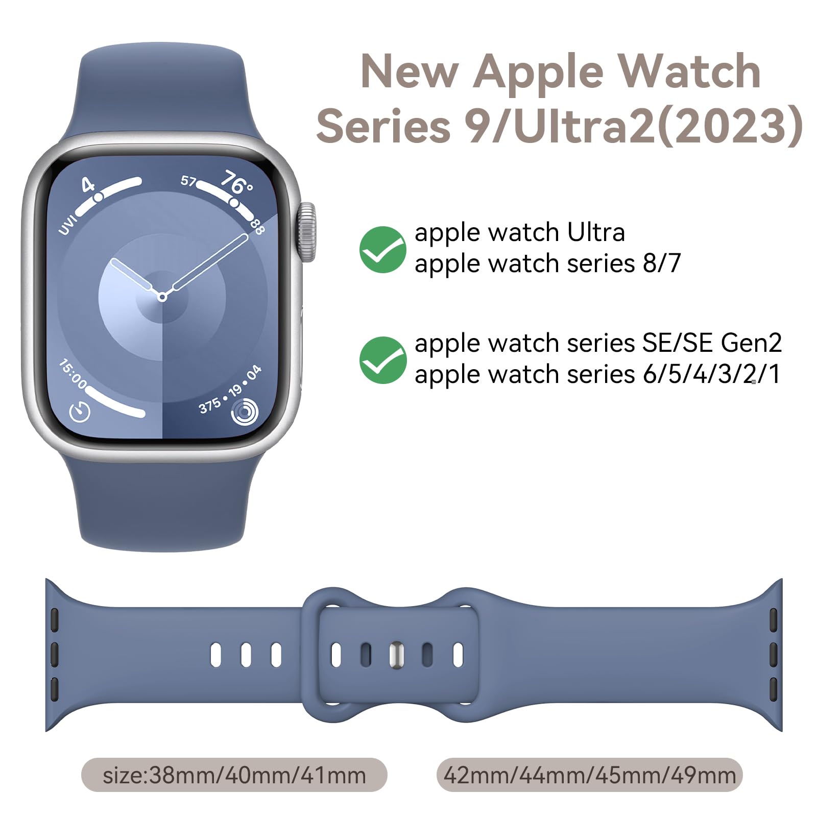 Premium Soft Silicone Sport Replacement Bands for Apple Watch Series 1-9, Ultra & SE - Compatible with 38mm/40mm/41mm/42mm/44mm/45mm/49mm - Stylish & Durable Watch Straps for Men & Women - Perfect for Workouts, Running, Swimming & Everyday Wear