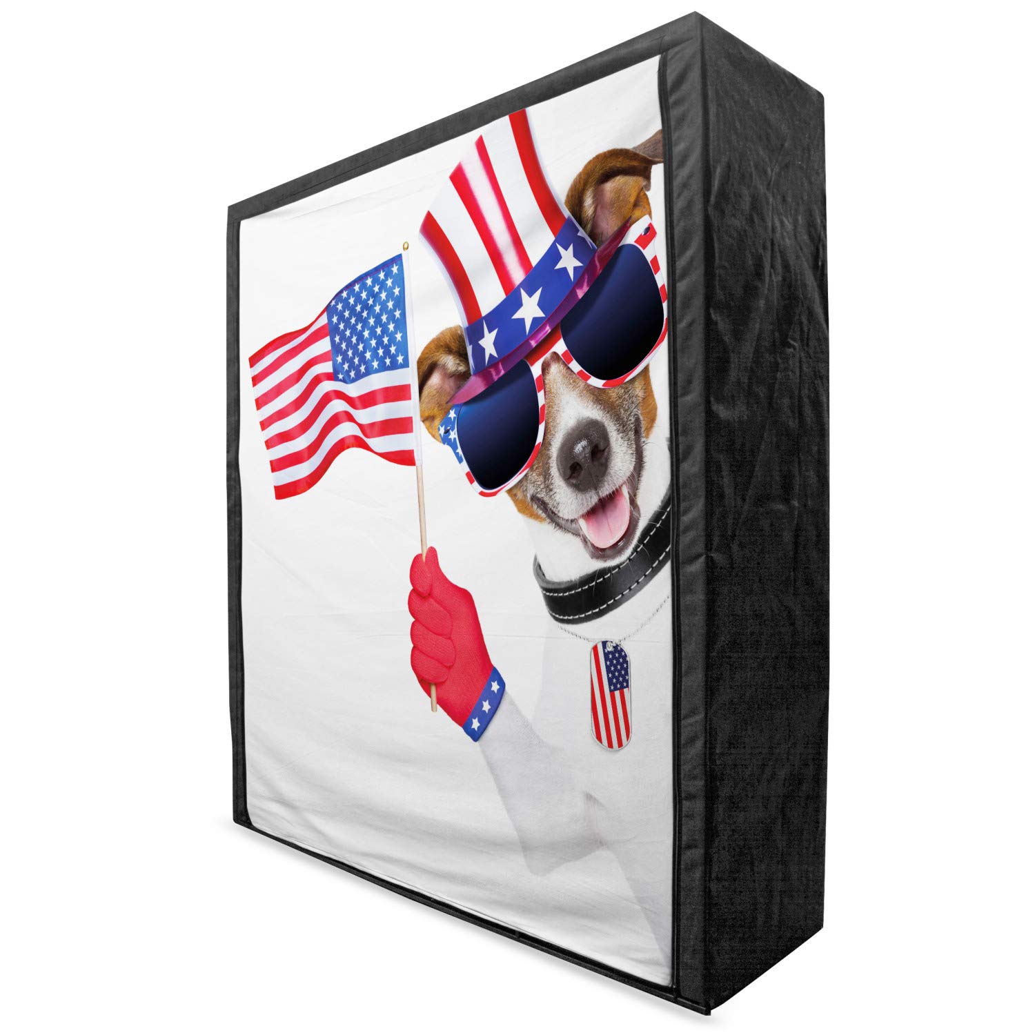 Ambesonne 4th of July Portable Fabric Wardrobe - Patriotic American Dog Design with Flag Hat & Dog Tag - 59