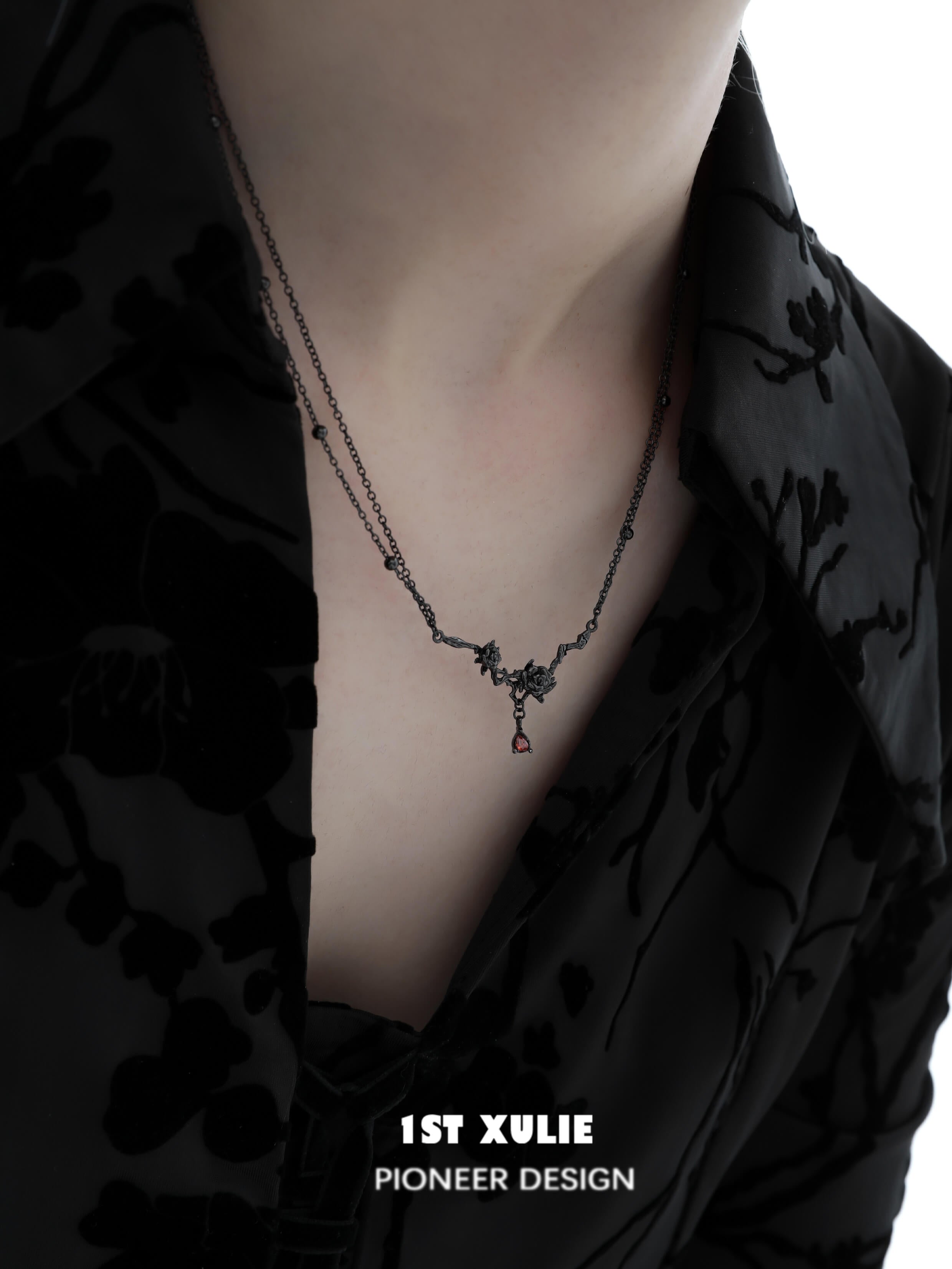 Taboo Rose S925 Sterling Silver Dark Rose Necklace for Women - Elegant Gothic Jewelry for Valentine's Day, Anniversary & Romantic Gifts