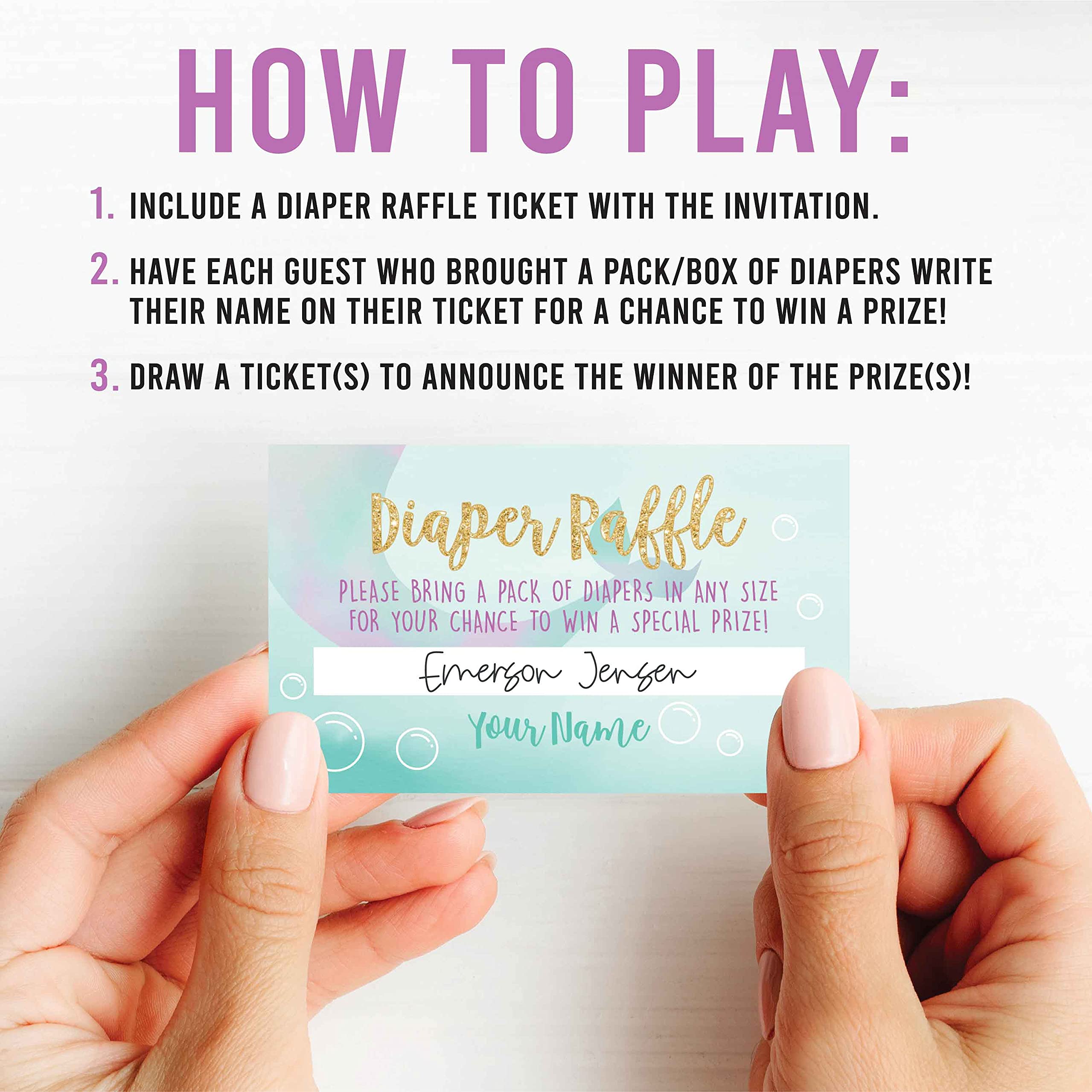 Hadley Designs 25 Baby Shower Diaper Raffle Tickets - Mermaid Theme Baby Shower Games for Girls, Diaper Raffle Cards, Baby Raffle Tickets, Baby Shower Invitations & Party Ideas | Perfect for Mermaid-Themed Baby Showers, Gender Reveals & Newborn Celebrations