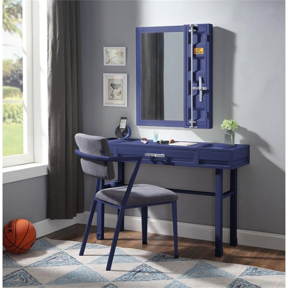 BOWERY HILL Contemporary Blue Wood Vanity Desk with 1 Drawer - Perfect for Bedroom Makeup Dressing Table & Home Office Workspace