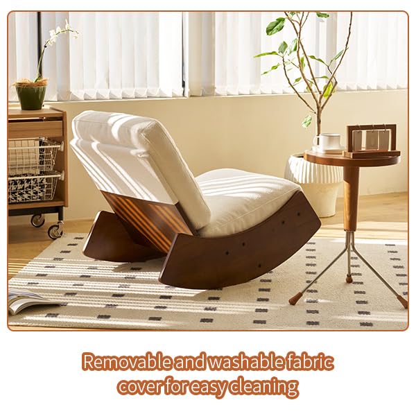 QHITTY Solid Wood Glider Rocking Chair - Modern Nursery Rocker with High Backrest, Armless Corduroy Sofa Chair for Bedroom, Living Room & Study - Perfect for Nursing, Reading & Relaxing (White)