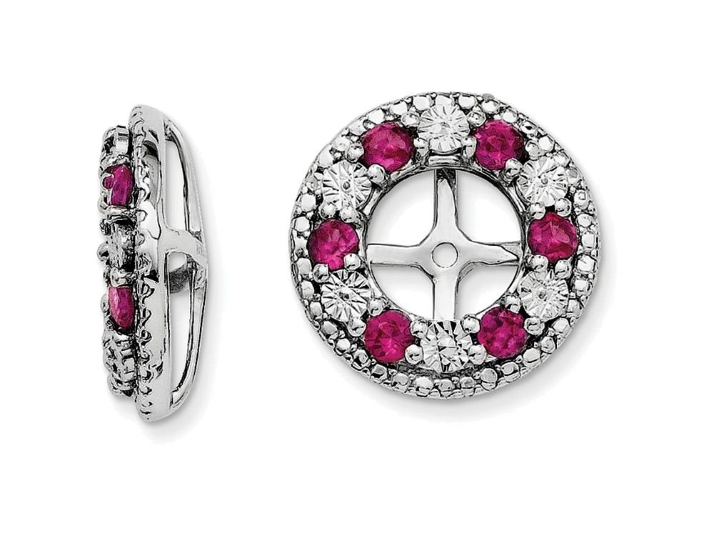 Sterling Silver Ruby Stud Earrings for Women - Elegant Created Ruby Jacket Earrings for Daily Wear & Special Occasions
