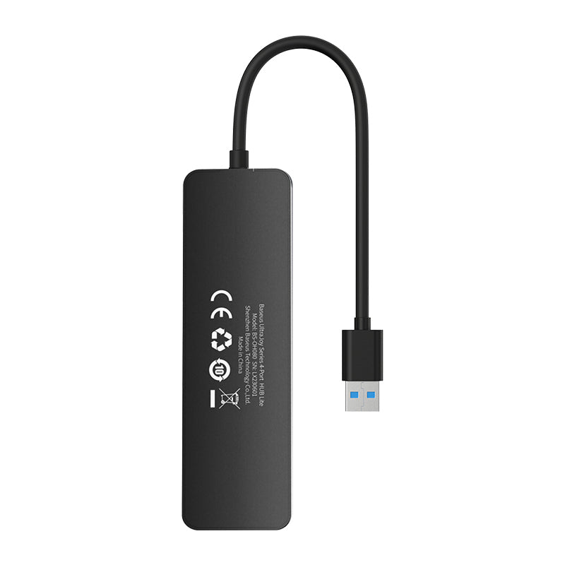 Baseus UltraJoy Series 15cm USB A to USB 3.0 Hub Adapter (4 Ports) - Black - Perfect for Laptop, PC, Gaming & Office Workspace Setup