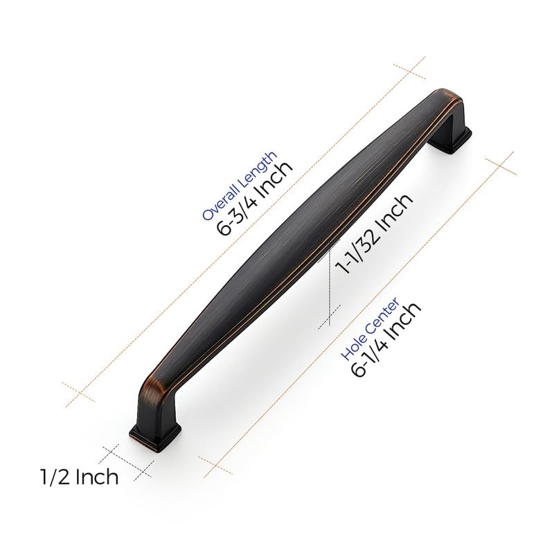 Ravinte 25 Pack 6-1/4 Inch Solid Oil Rubbed Bronze Cabinet Handles & Drawer Pulls - Durable Kitchen Cabinet Hardware for Home, Office, and Restaurant Cabinets