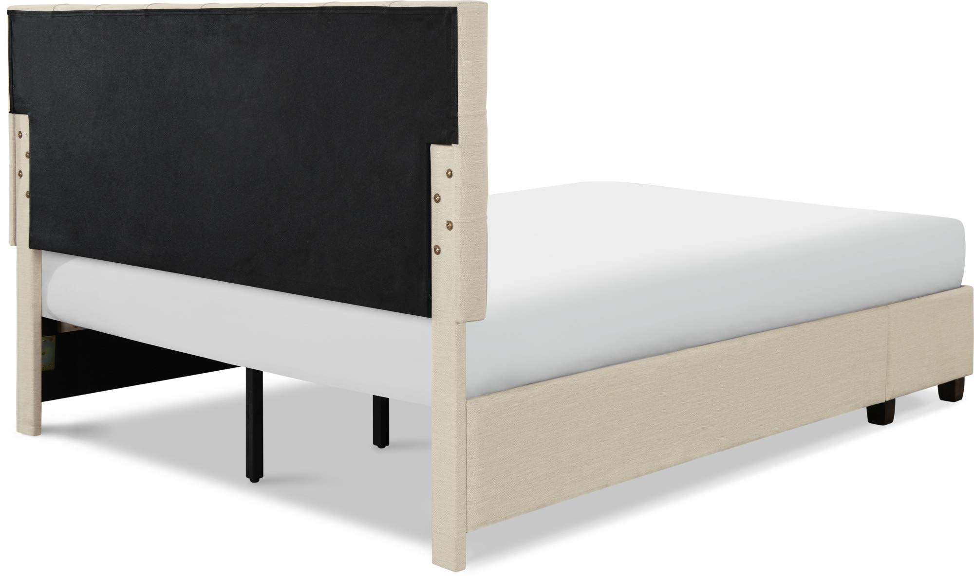 ClickDecor Edmond Queen Size Bed Frame with Storage - Modern Adjustable Height Headboard & Soft Fabric Upholstery in Beige | Perfect for Small Bedrooms & Guest Rooms with Storage Needs