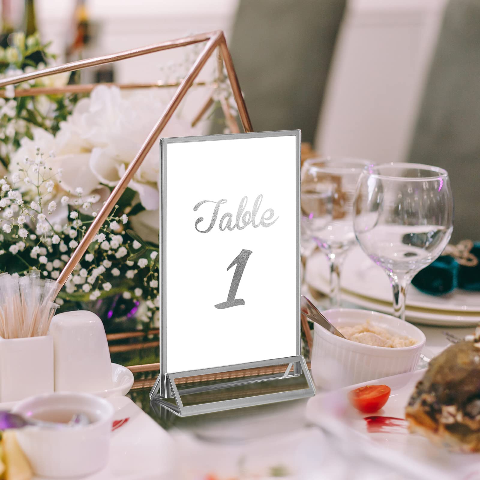 Yalikop 18-Piece Acrylic Table Number Holders - 5x7 Inch Double-Sided Clear Photo Frames for Wedding, Party & Event Decor (Silver) | Perfect for Table Numbers, Menus & Place Cards