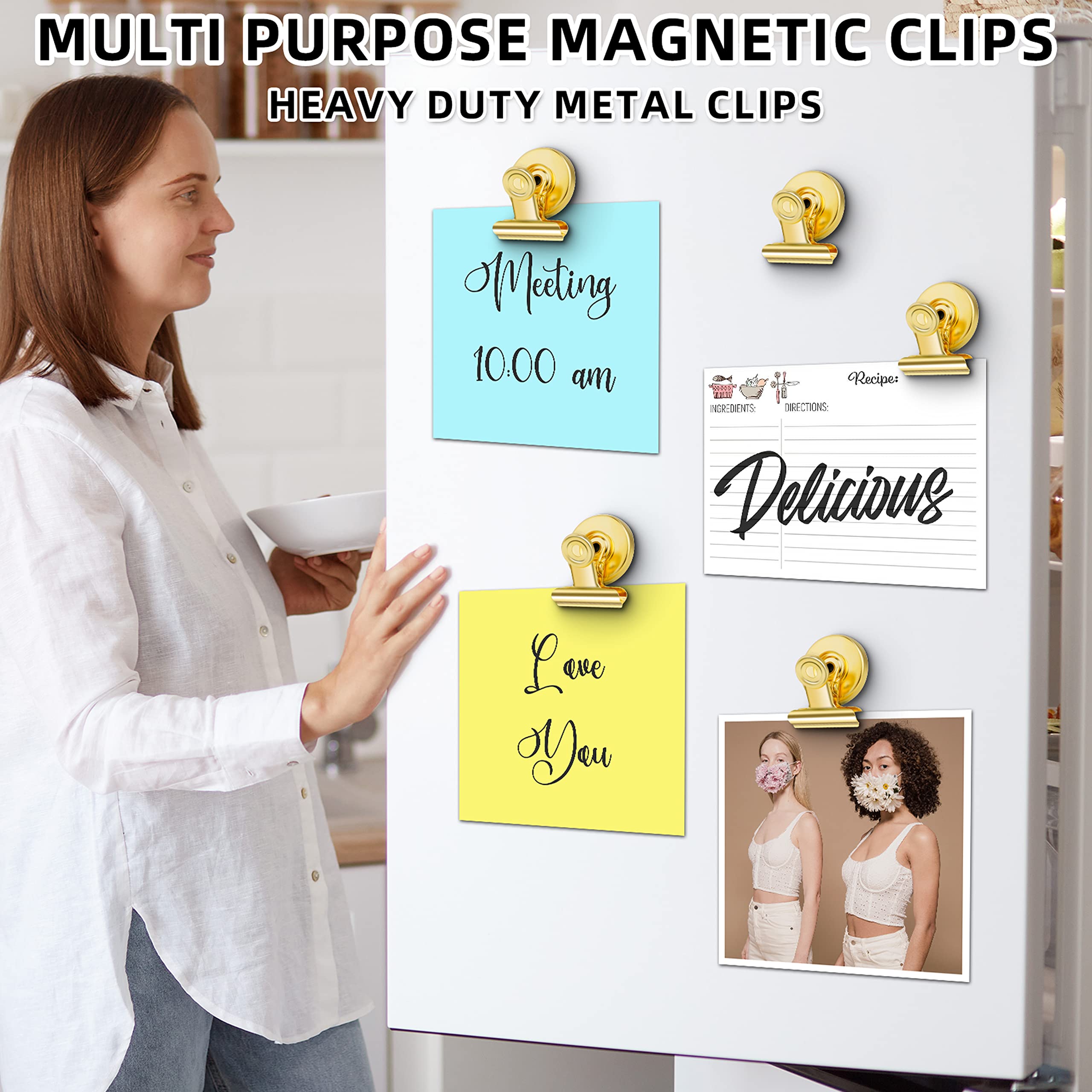 Grtard 12 Pack Heavy Duty Magnetic Clips - Strong Refrigerator & Whiteboard Magnets - Non-Scratch Metal Magnet Clips for Fridge, Office, Locker - Perfect for Organizing Notes, Photos & Documents