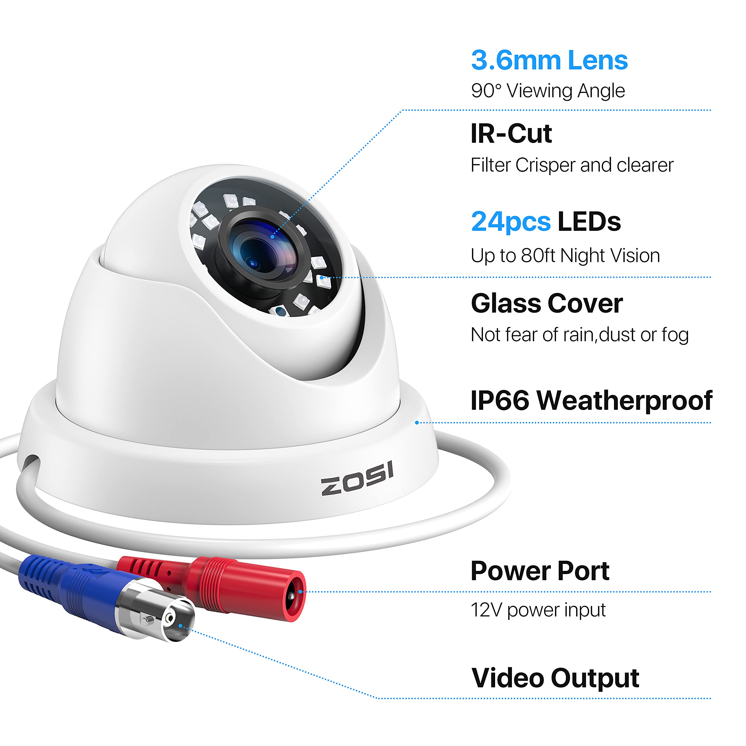 ZOSI 4 Pack 1080P HD Dome Security Cameras with 65ft Night Vision & 24 IR LEDs - Compatible with TVI/Analog DVR Systems - Weatherproof for Indoor/Outdoor Use - Ideal for Home, Office, and Business Surveillance