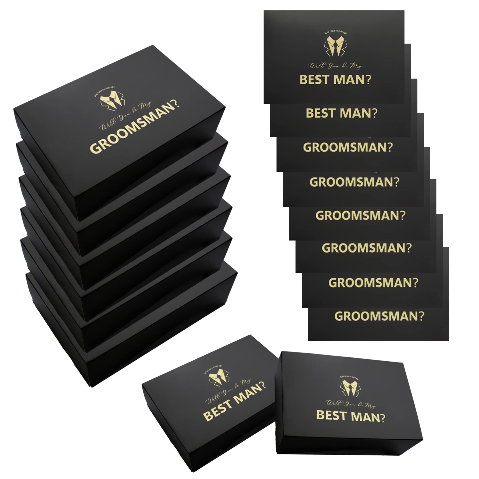 LADY&HOME Groomsmen Gift Box Set - 8 Pack Proposal Box for Best Man & Groomsmen (6 Groomsman + 2 Best Man) - Black Bold Style - Perfect for Bachelor Parties, Weddings & Special Events
