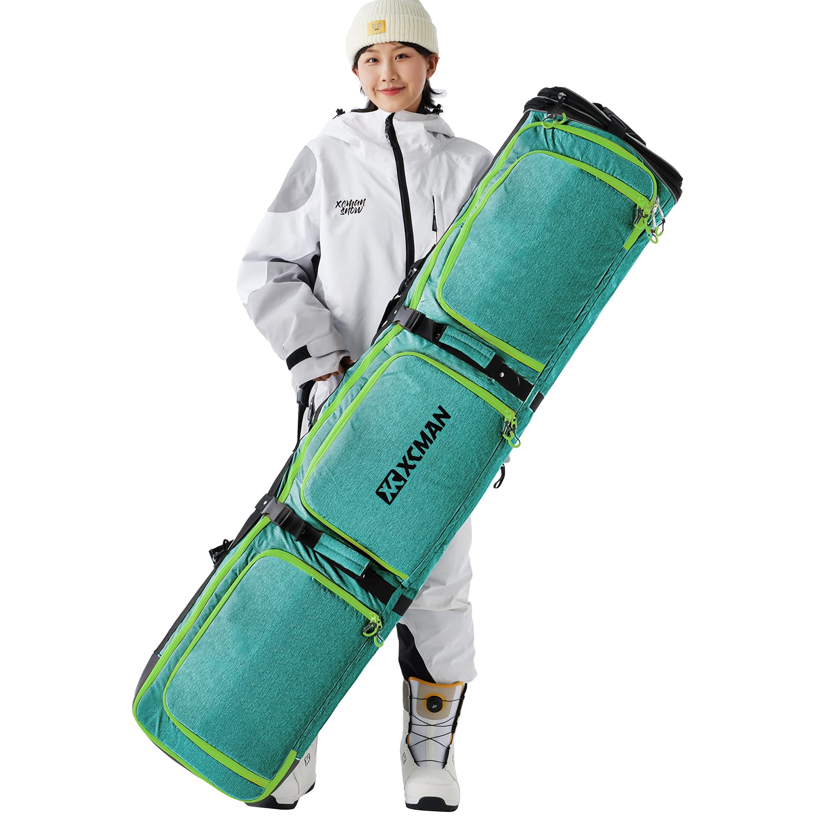 XCMAN Expandable Padded Snowboard Bag for Air Travel - Adjustable Length 63-75In - Waterproof Ski & Snowboard Storage for Winter Sports & Mountain Trips