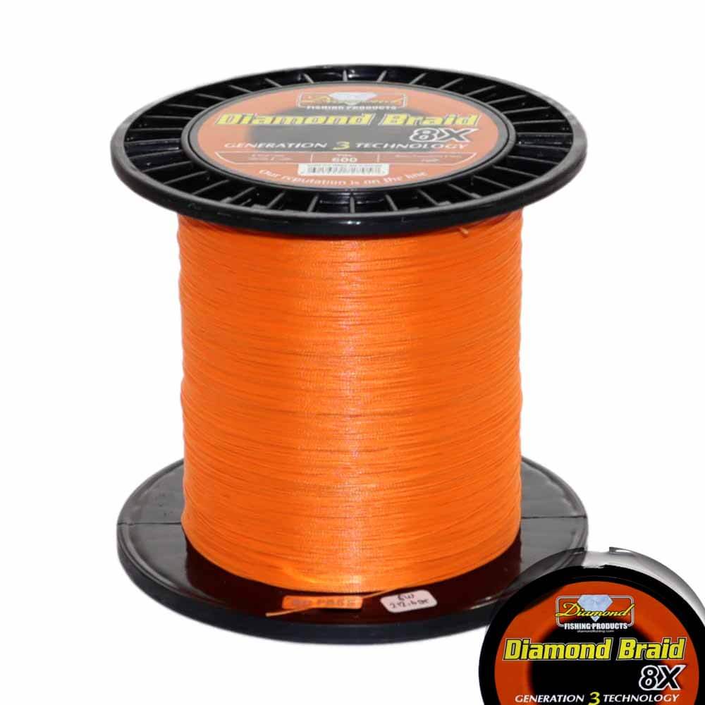 Premium Diamond 8X Gen 3 600-Yard High-Visibility Orange Braided Fishing Line - Perfect for Saltwater, Freshwater & Tournament Angling