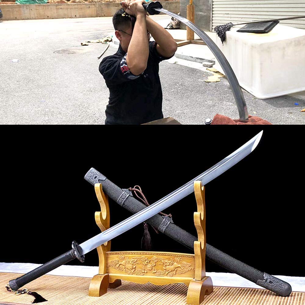 VARWANEO Traditional Handmade Chinese Qing Dynasty Kung Fu Broadsword - 1095 High Carbon Steel Wushu Da Dao - Sharp Battle Knife & Outdoor Saber for Martial Arts Training, Historical Reenactment, and Collectors
