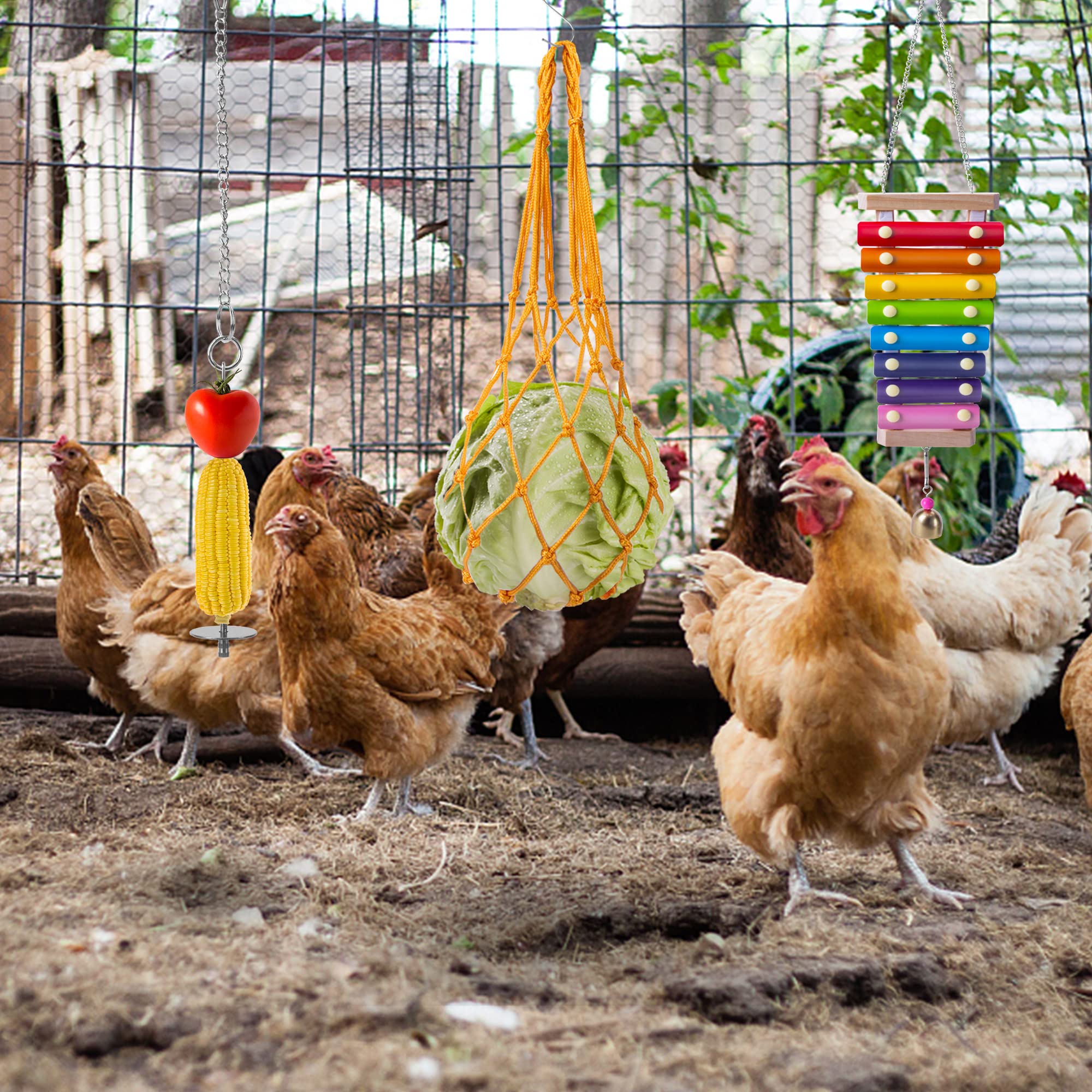 10PCS Chicken Toys for Hens - Xylophone, Swing, Pecking Toys, Mirror & Hanging Feeder - Fun Enrichment Activities for Backyard Chickens (Great for Coop Entertainment & Stress Relief)