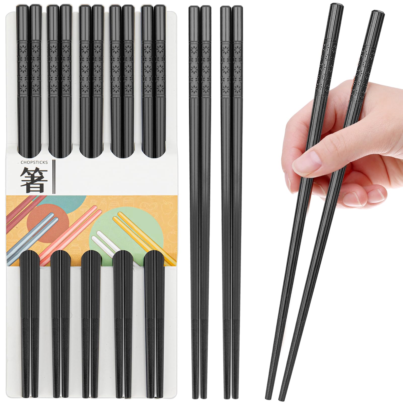 Fiberglass Chopsticks Set - 5 Pairs Reusable, Dishwasher Safe for Asian Cuisine | Home & Restaurant Use